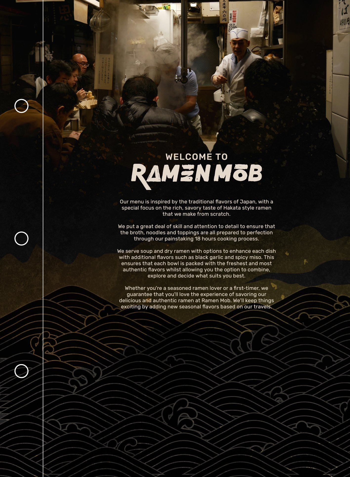 Ramen Mob menu — welcome and story