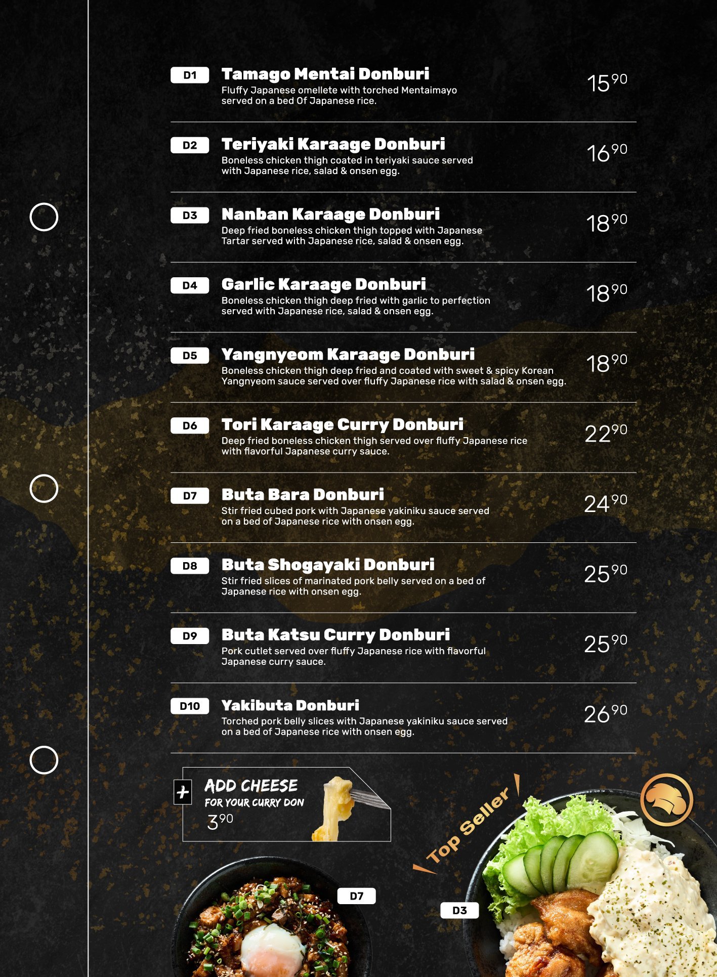 Ramen Mob menu — donburi list with prices