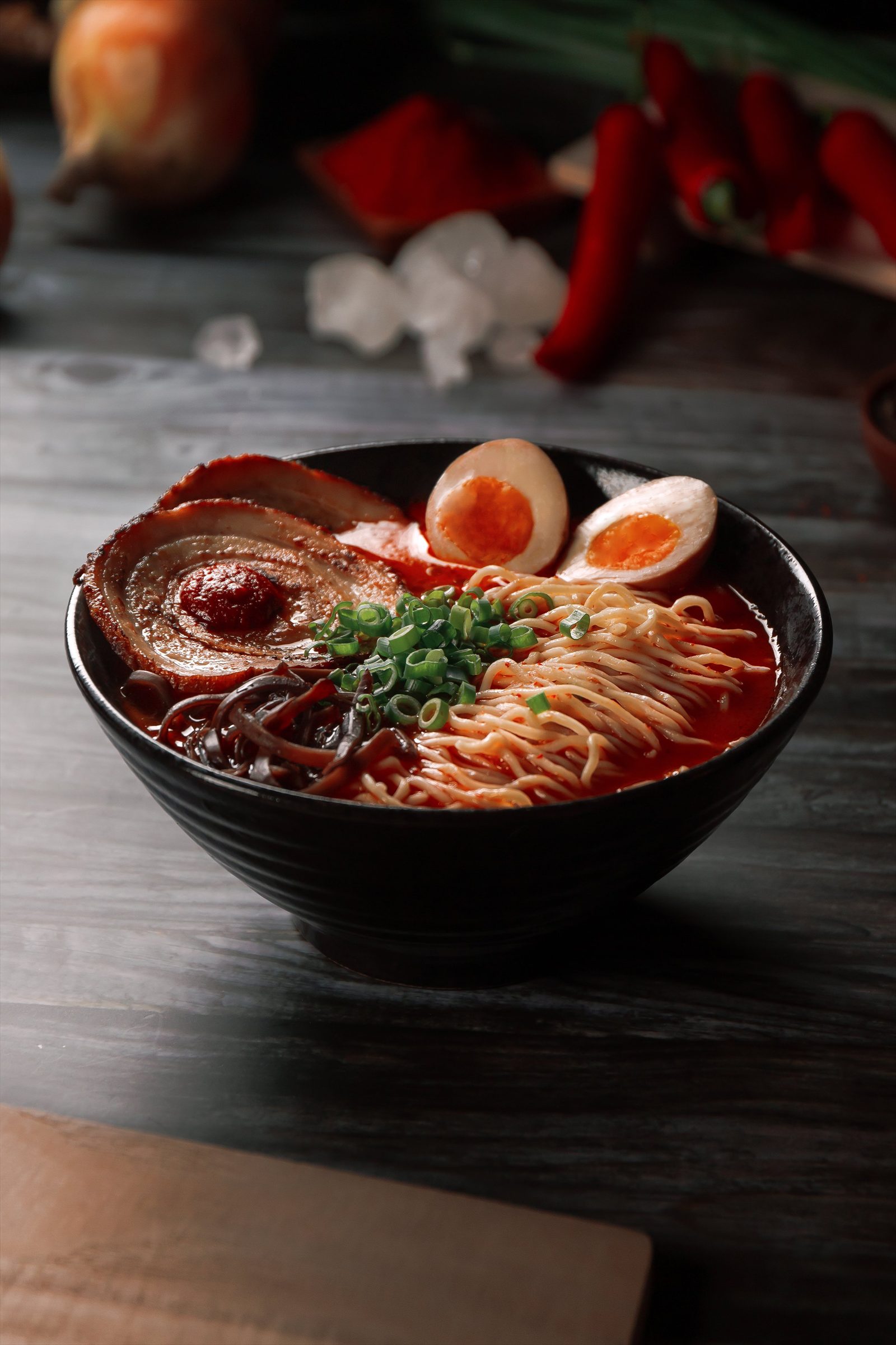 Aka spicy chilli miso ramen with chashu at Ramen Mob
